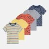 Friboo 5 Pack Unisex - T-Shirt Print - Multi-Coloured/Red/Yellow